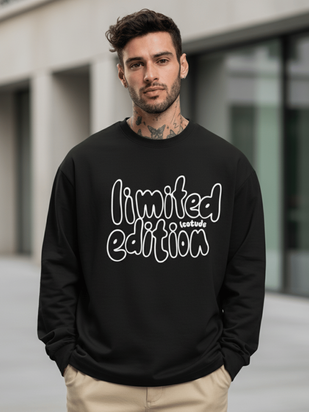 Leotude Men Cotton Blend Regular Fit Printed T-Shirt ( Black )