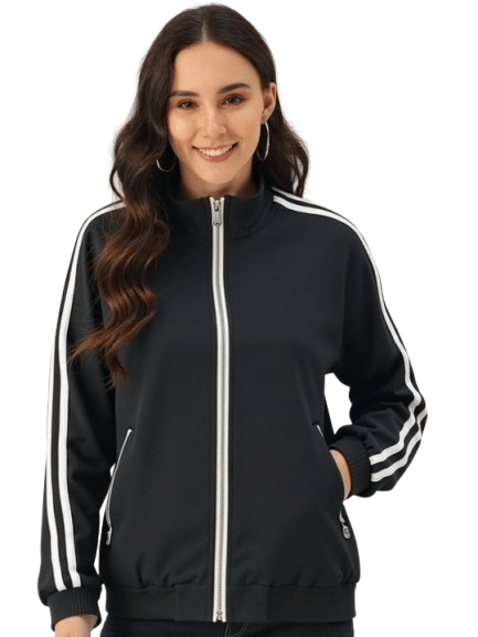     			NEW-18 Women High Neck Bomber Jacket ( Black )