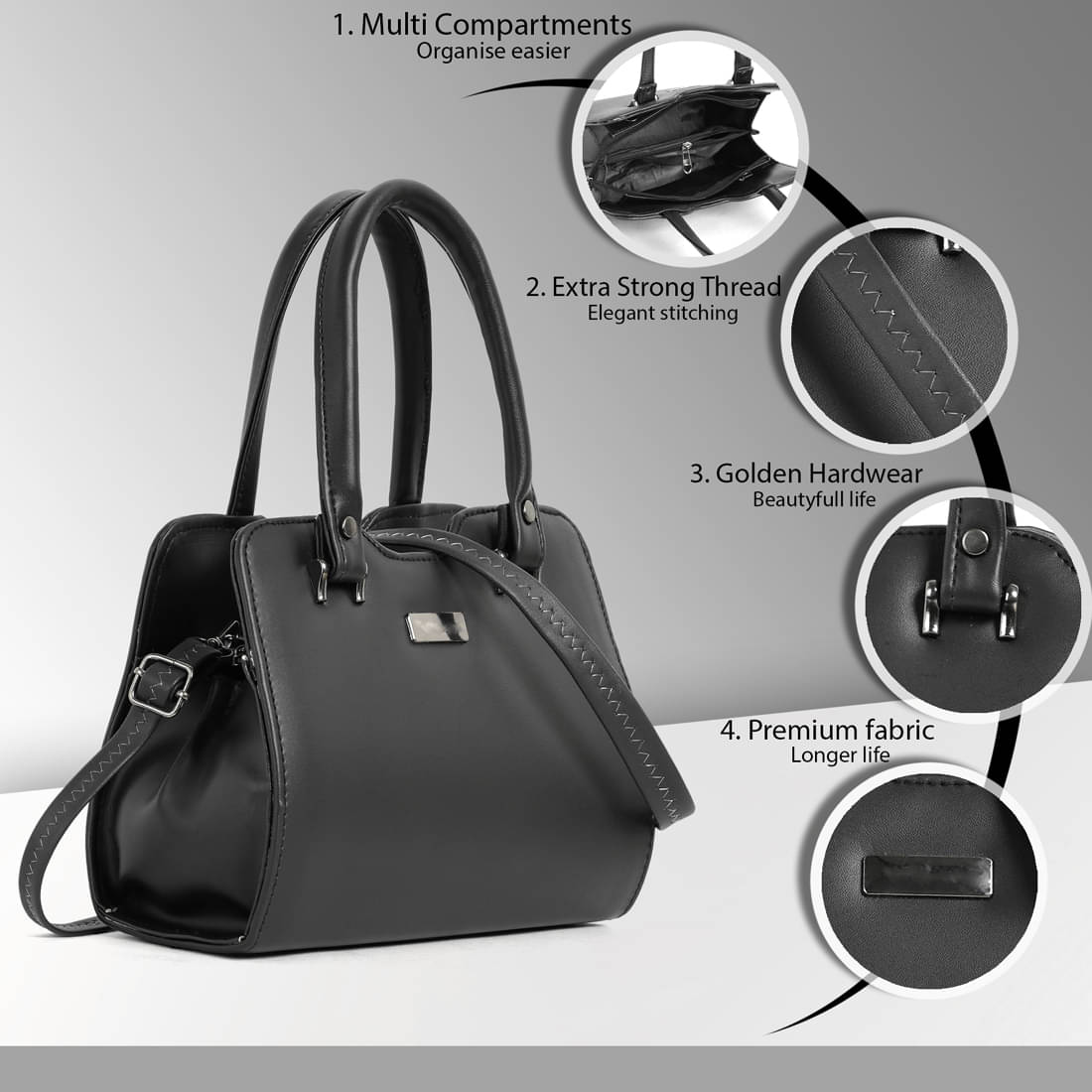     			Narox Hobo Bag PU Set of 1 ( Black )