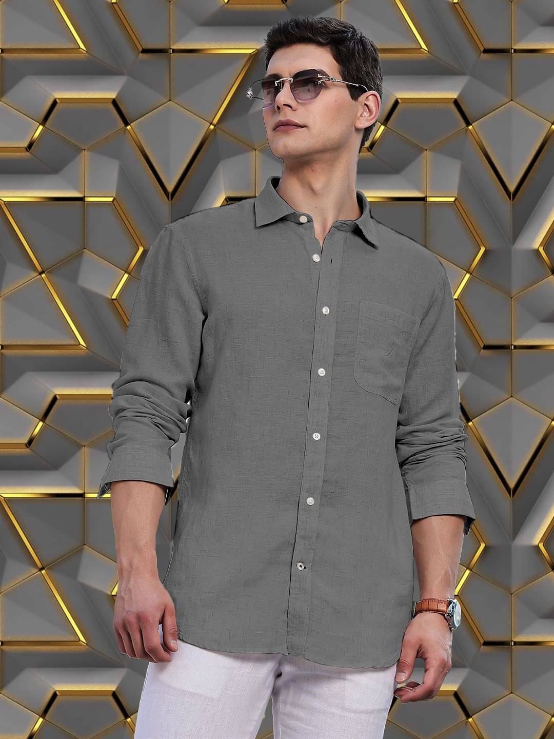     			Pubg Dresses Cotton Blend Regular Fit Solids Full Sleeves Men's Casual Shirt - Grey ( Pack of 1 )