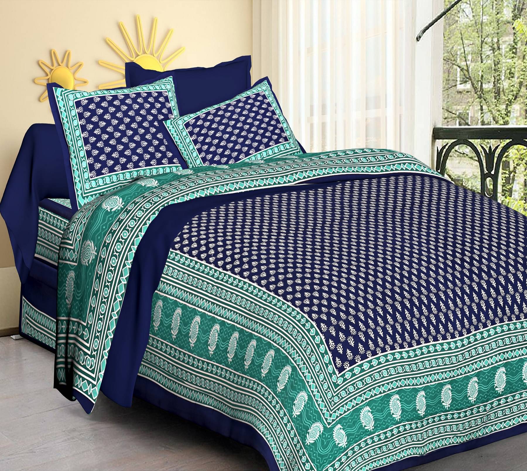     			Pure Loom Blue Cotton 1 Double Bedsheet with 2 Pillow Covers ( , 240 cm x 215 cm )