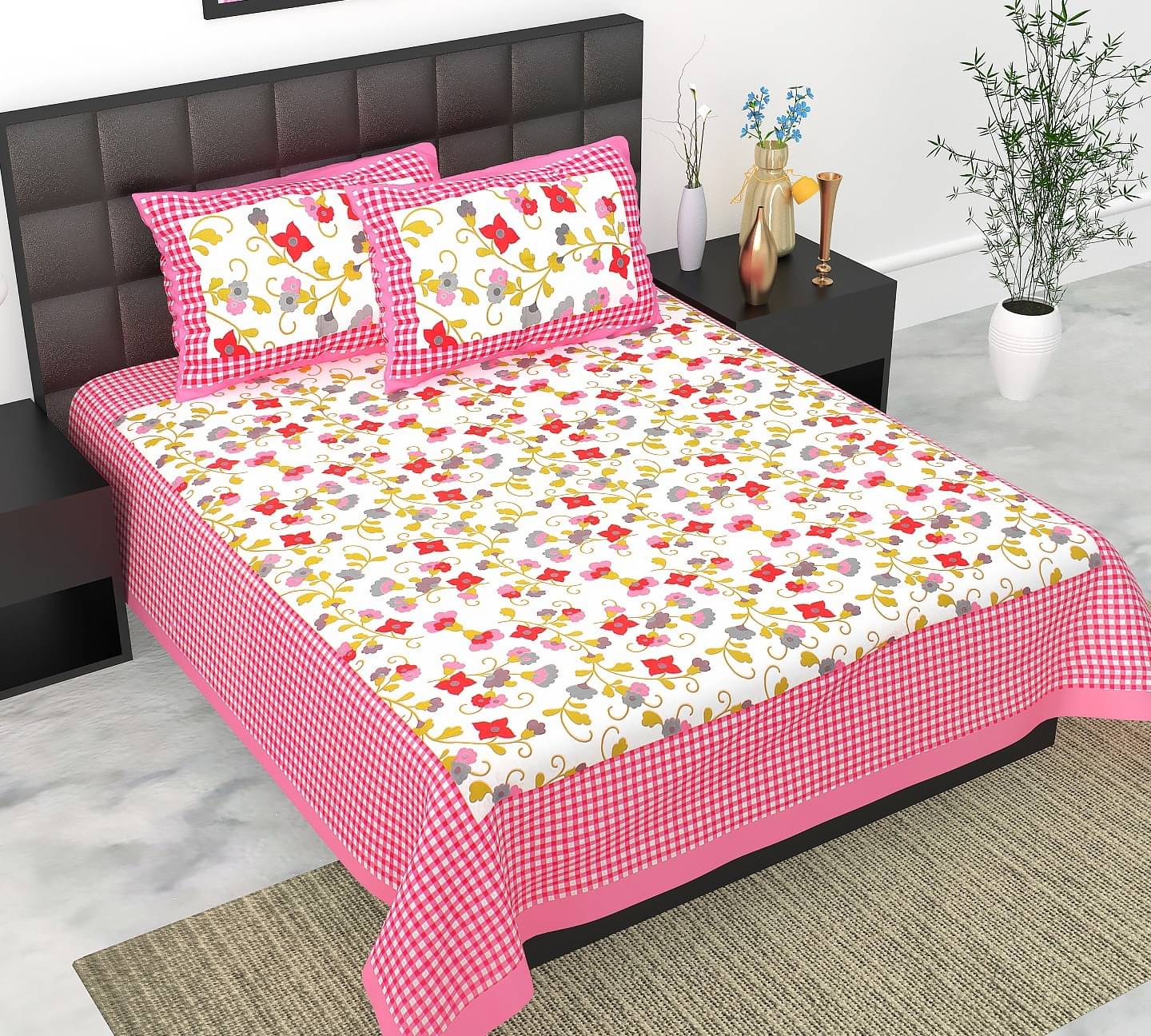     			Pure Loom Multicolor Cotton 1 Double Queen Bedsheet with 2 Pillow Covers ( , 240 cm x 215 cm )