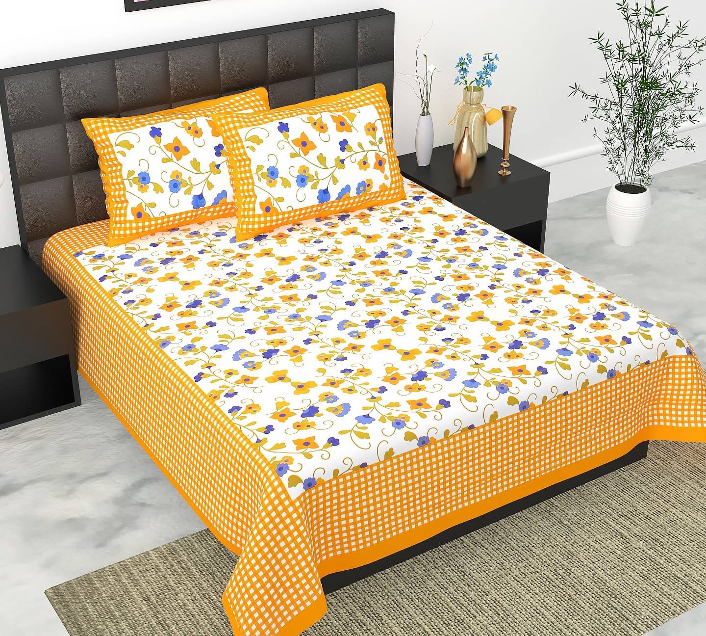     			Pure Loom Multicolor Cotton 1 Double Queen Bedsheet with 2 Pillow Covers ( , 240 cm x 215 cm )