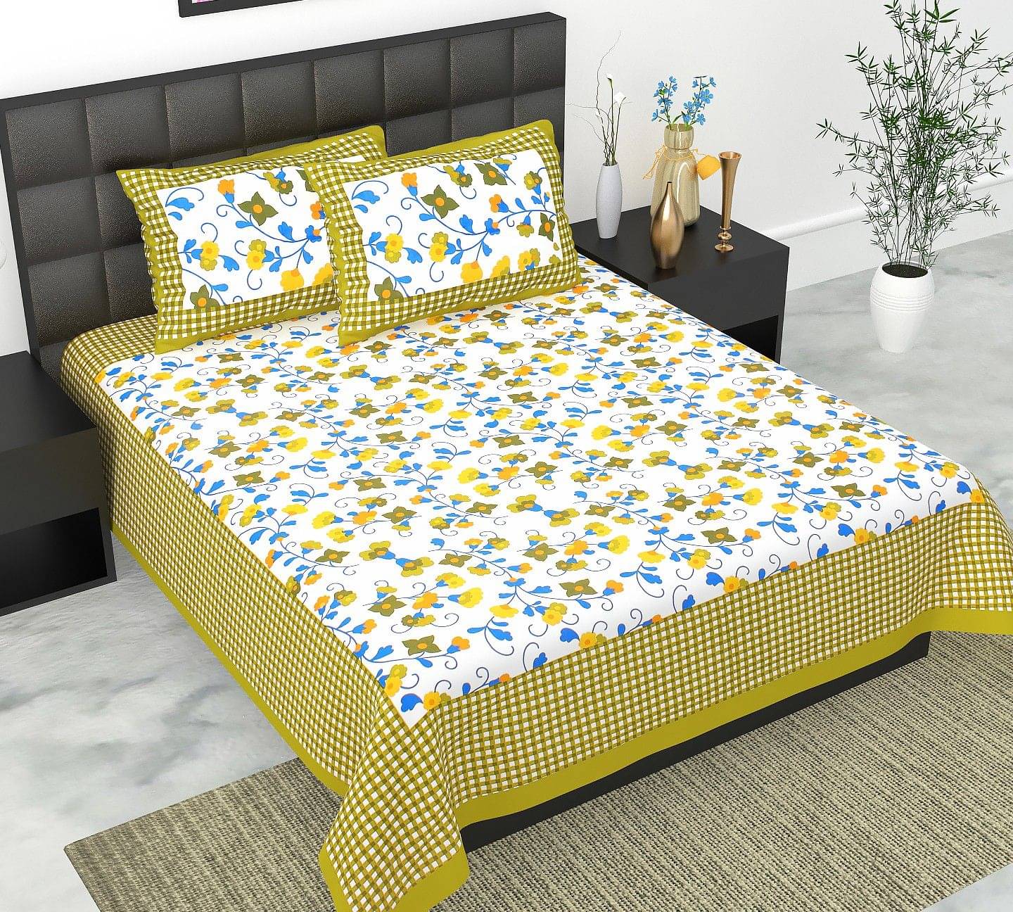     			Pure Loom Multicolor Cotton 1 Double Queen Bedsheet with 2 Pillow Covers ( , 240 cm x 215 cm )