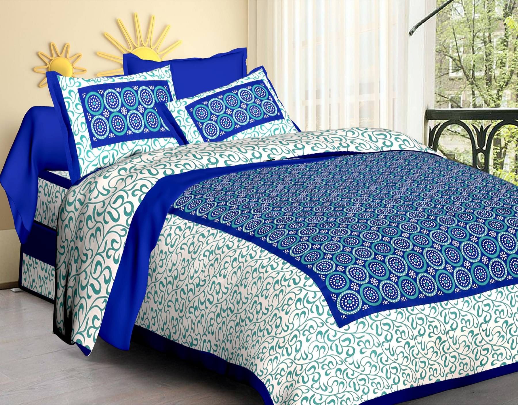     			Pure Loom Multicolor Cotton 1 Double Queen Bedsheet with 2 Pillow Covers ( , 240 cm x 215 cm )