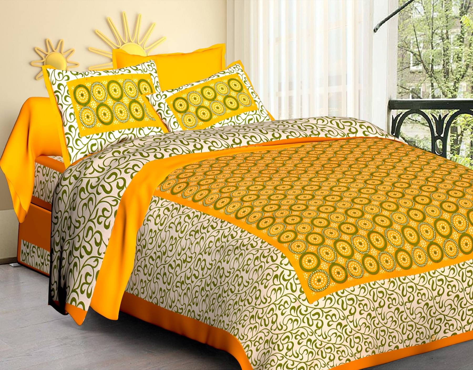     			Pure Loom Multicolor Cotton 1 Double Queen Bedsheet with 2 Pillow Covers ( , 240 cm x 215 cm )