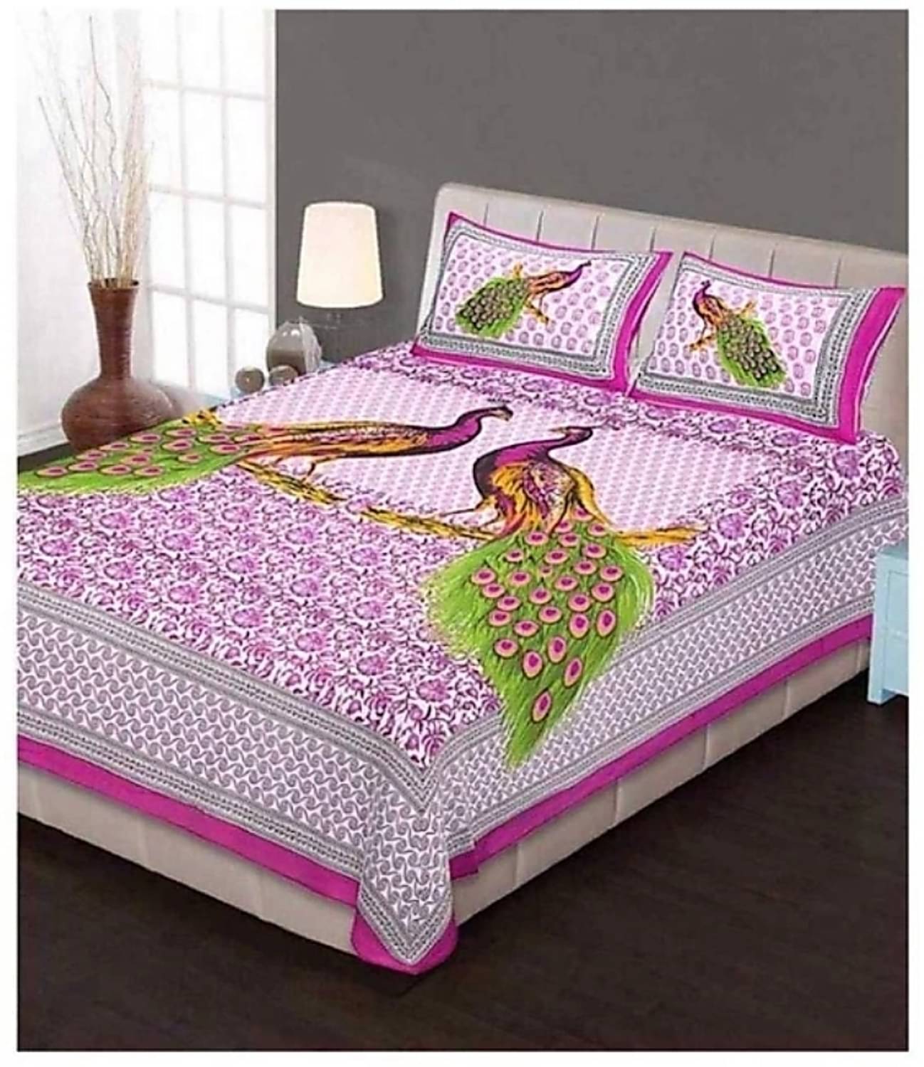     			Pure Loom Multicolor Cotton 1 Double Queen Bedsheet with 2 Pillow Covers ( , 240 cm x 215 cm )