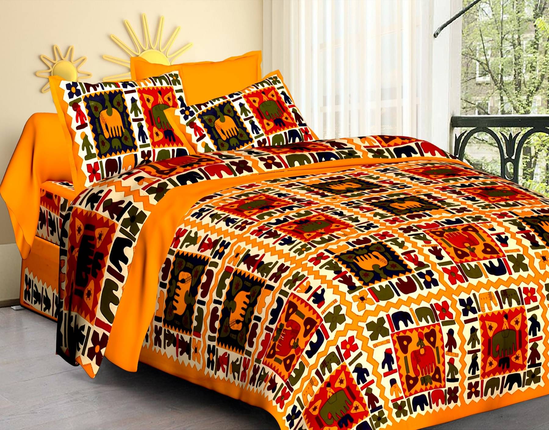     			Pure Loom Multicolor Cotton 1 Double Queen Bedsheet with 2 Pillow Covers ( , 240 cm x 215 cm )