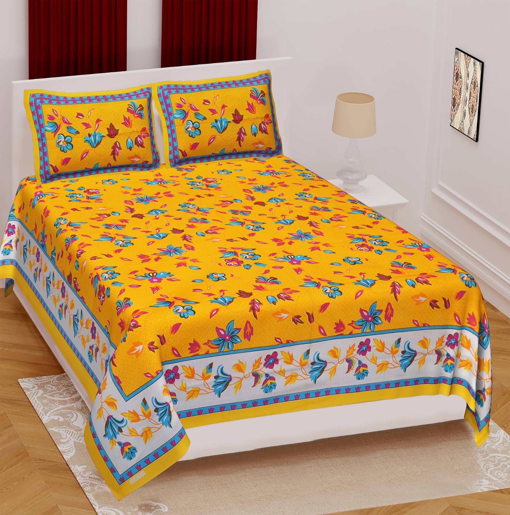     			Pure Loom Multicolor Cotton 1 Double Bedsheet with 2 Pillow Covers ( , 240 cm x 215 cm )