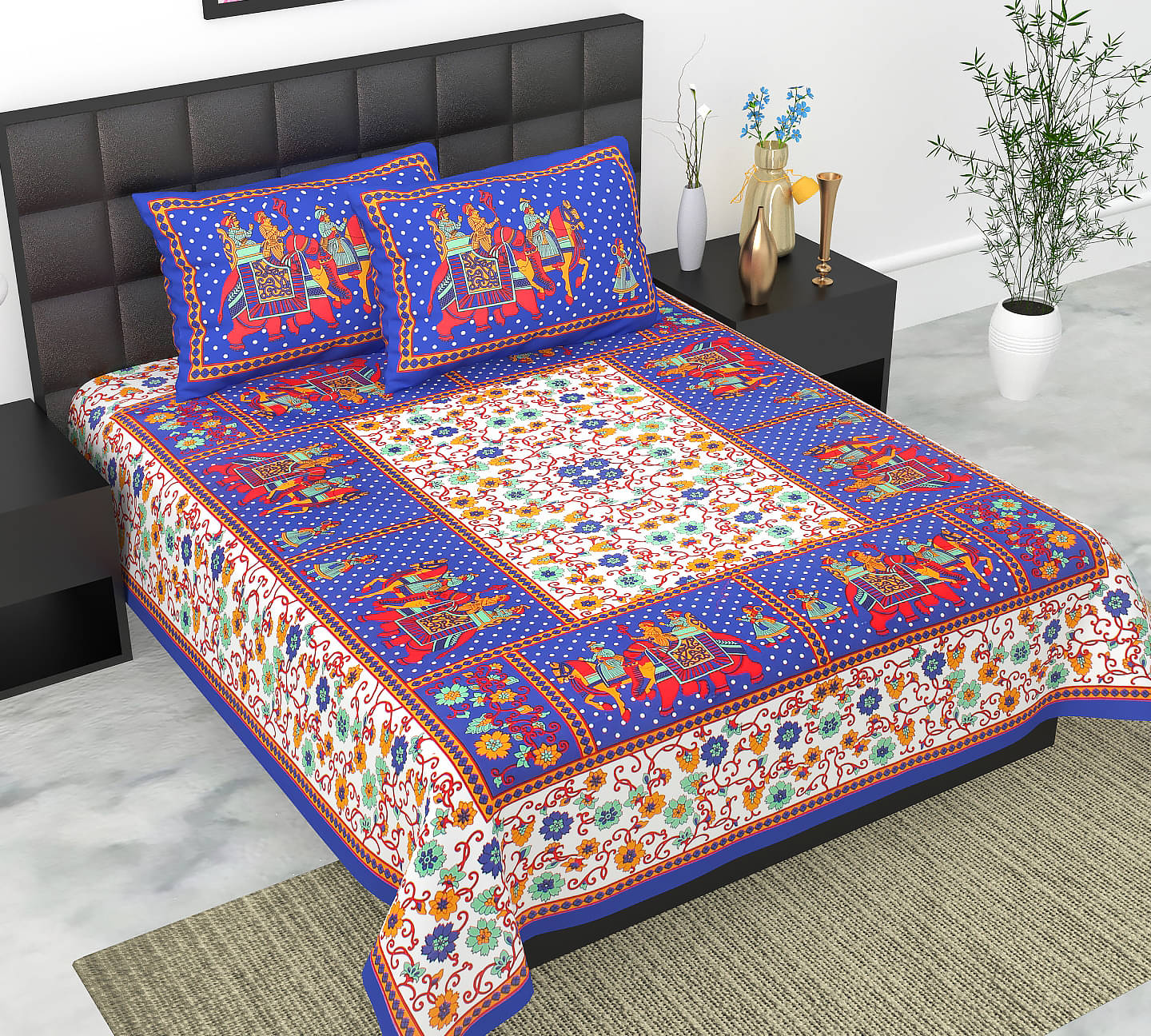     			Pure Loom Multicolor Cotton 1 Double Bedsheet with 2 Pillow Covers ( , 240 cm x 215 cm )