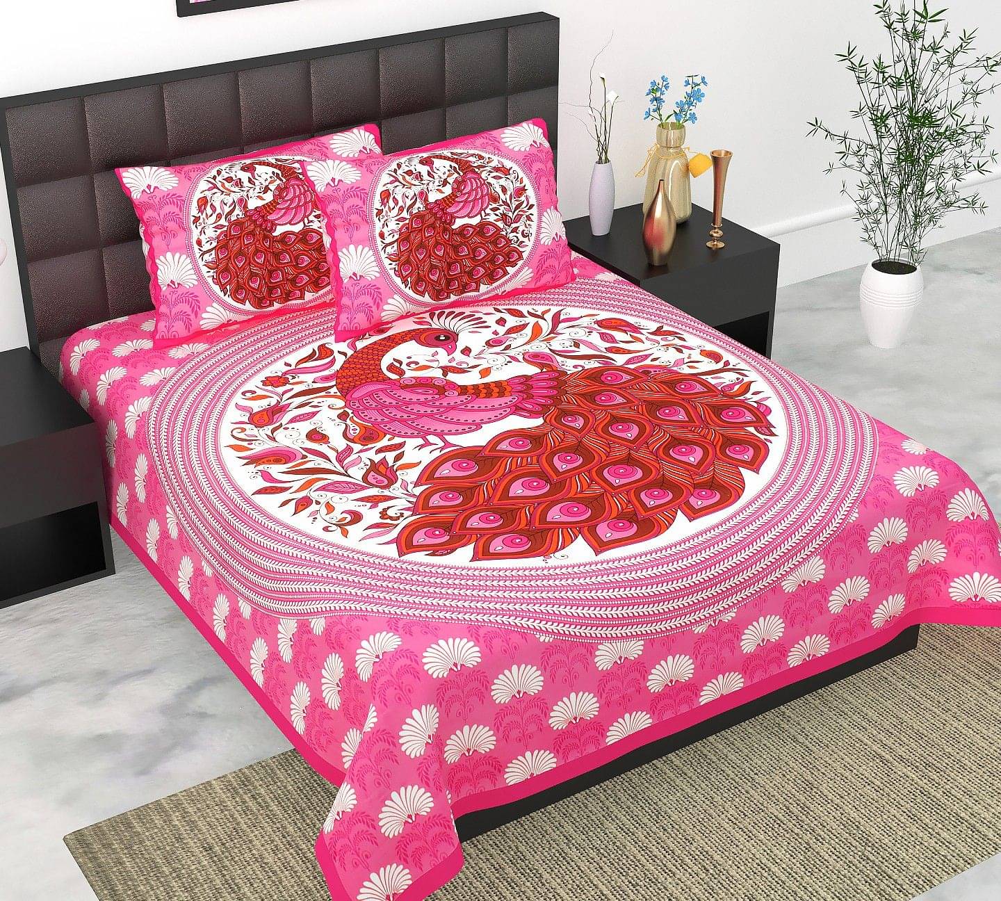     			Pure Loom Pink Cotton 1 Double Queen Bedsheet with 2 Pillow Covers ( , 240 cm x 215 cm )