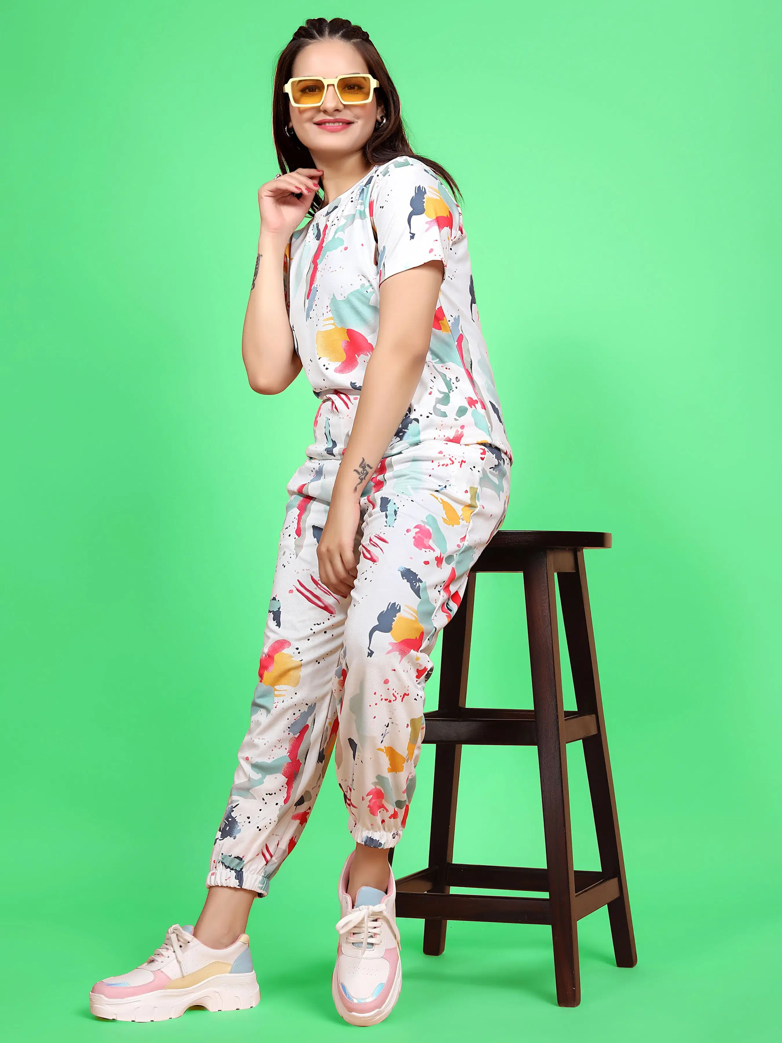     			SAKARMAA Women T-Shirt With Trousers Co-Ord Set ( Multicolor )