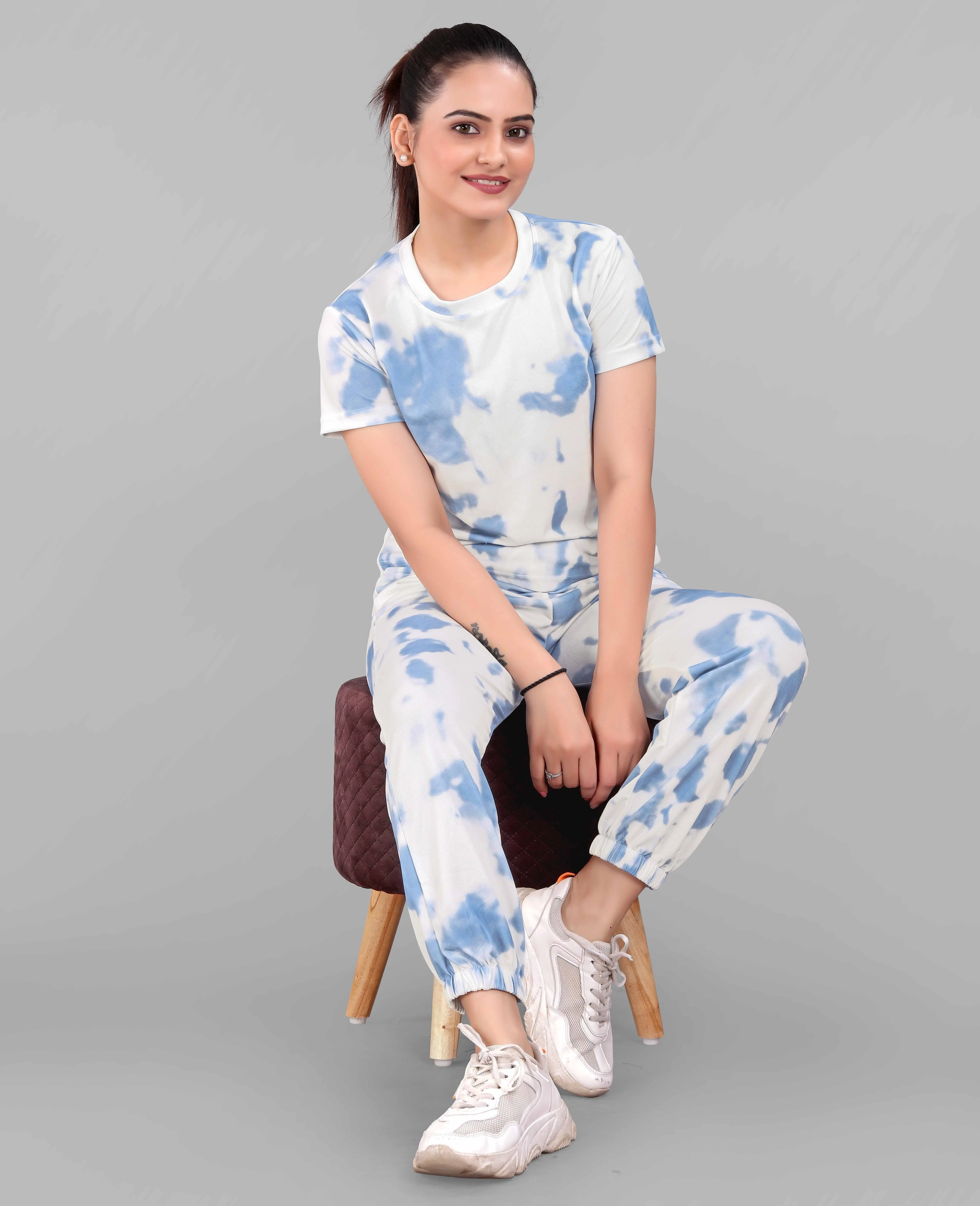     			SAKARMAA Women T-Shirt With Trousers Co-Ord Set ( Light Blue )