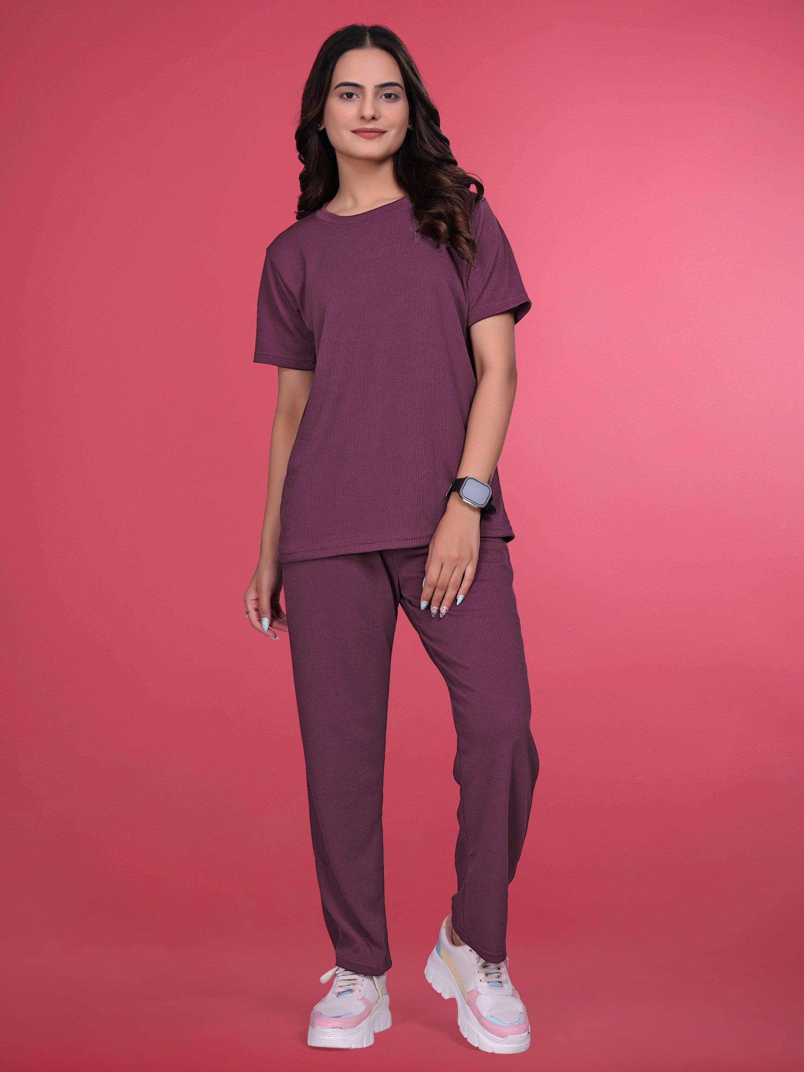     			SAKARMAA Women T-Shirt With Trousers Co-Ord Set ( Purple )