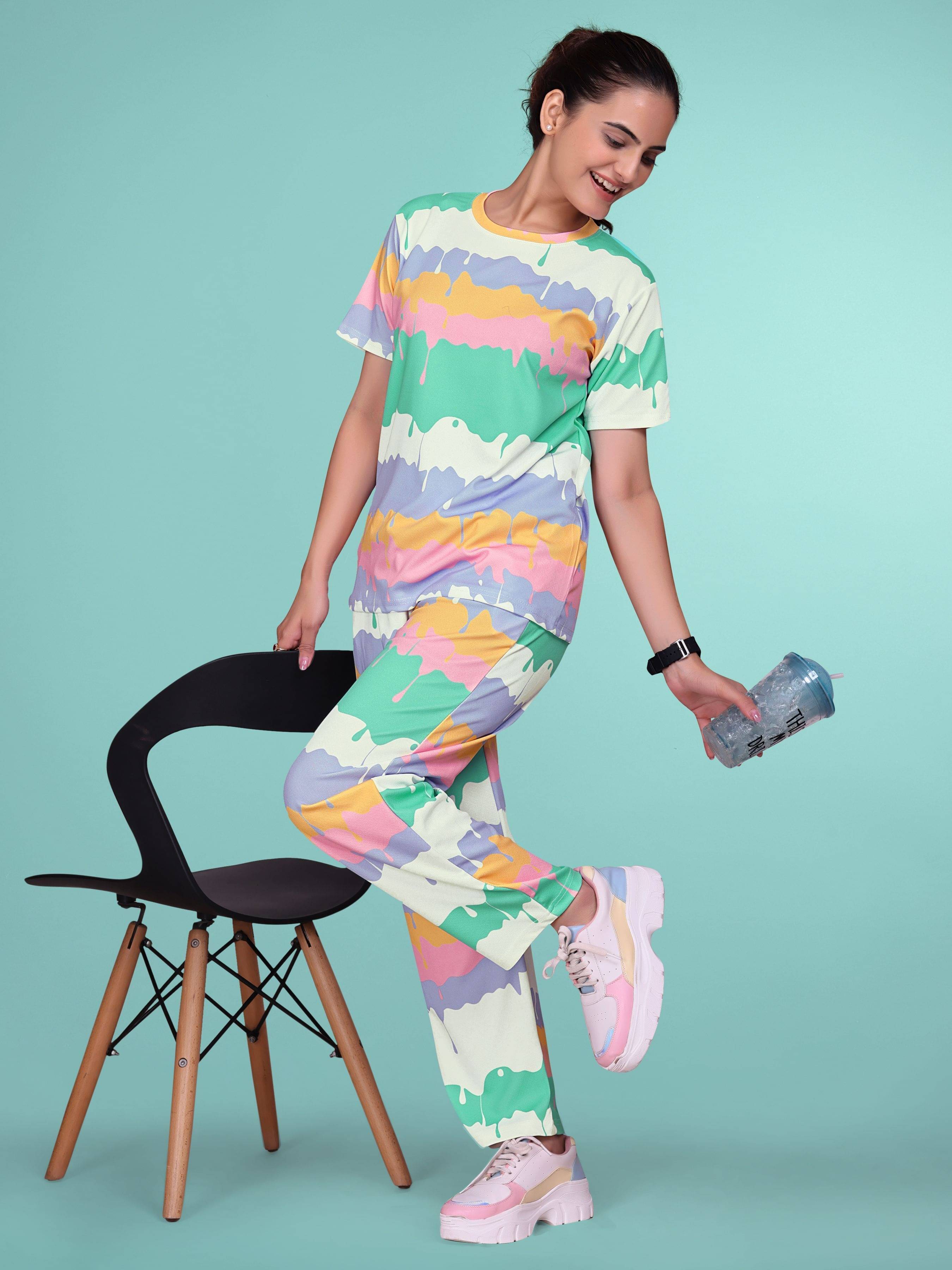     			SAKARMAA Women T-Shirt With Trousers Co-Ord Set ( Multicolor )