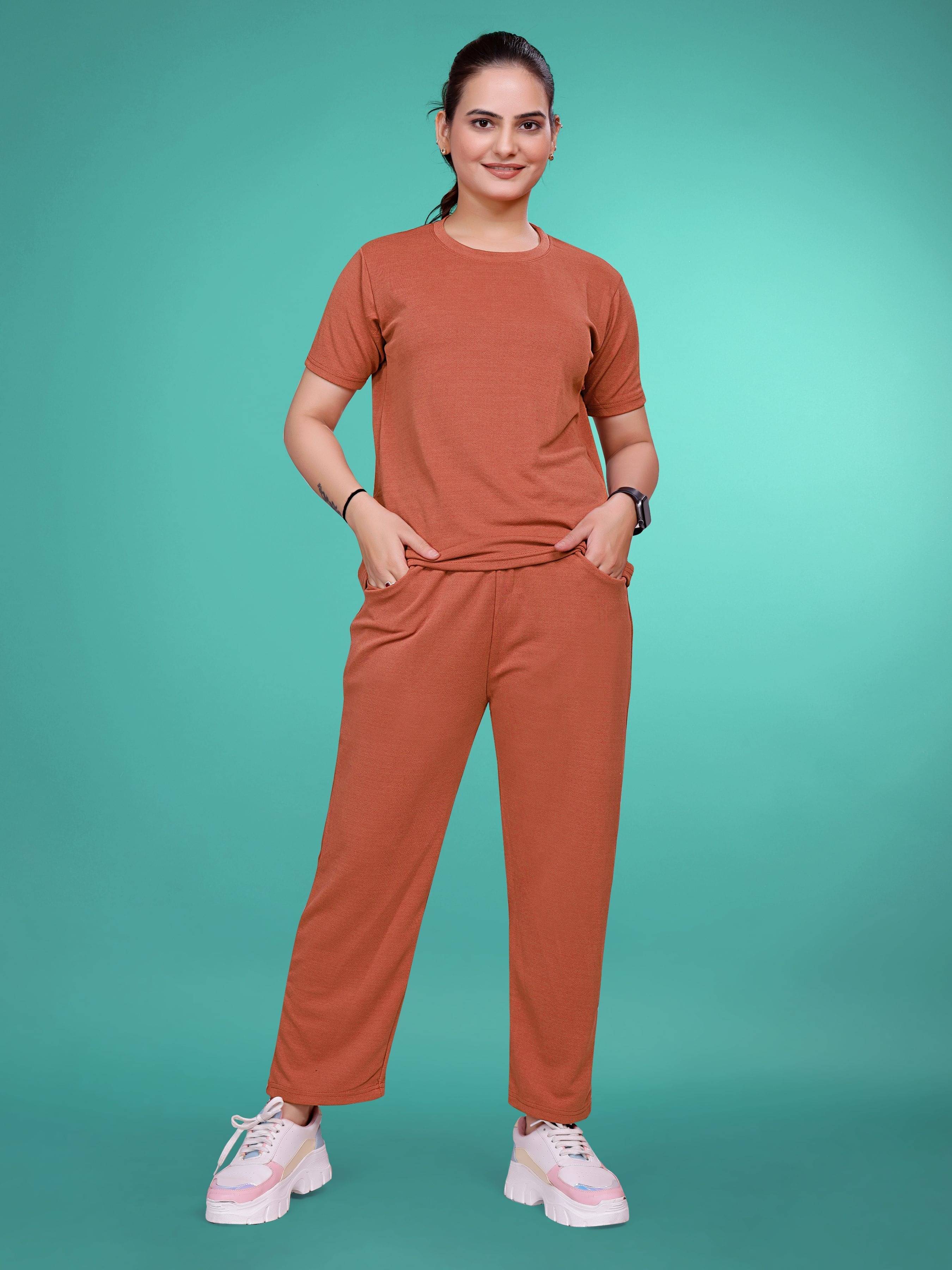     			SAKARMAA Women T-Shirt With Trousers Co-Ord Set ( Orange )