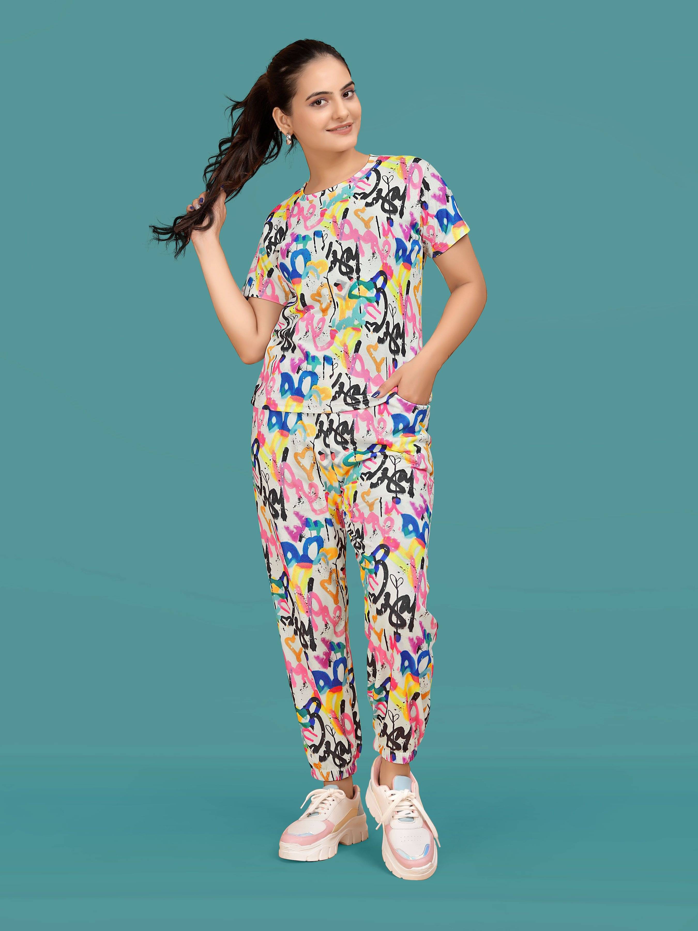     			SAKARMAA Women T-Shirt With Trousers Co-Ord Set ( Multicolor )