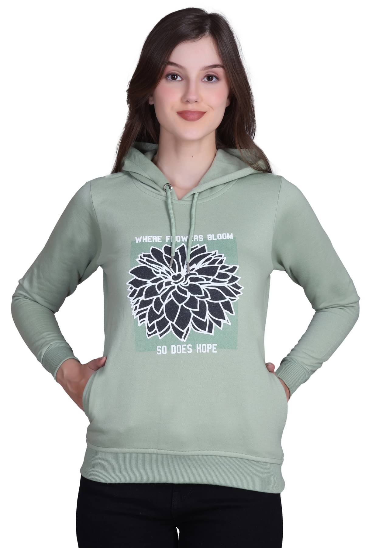     			Sportizm Women Fleece Hooded Sweatshirt For Light Winters ( Green )