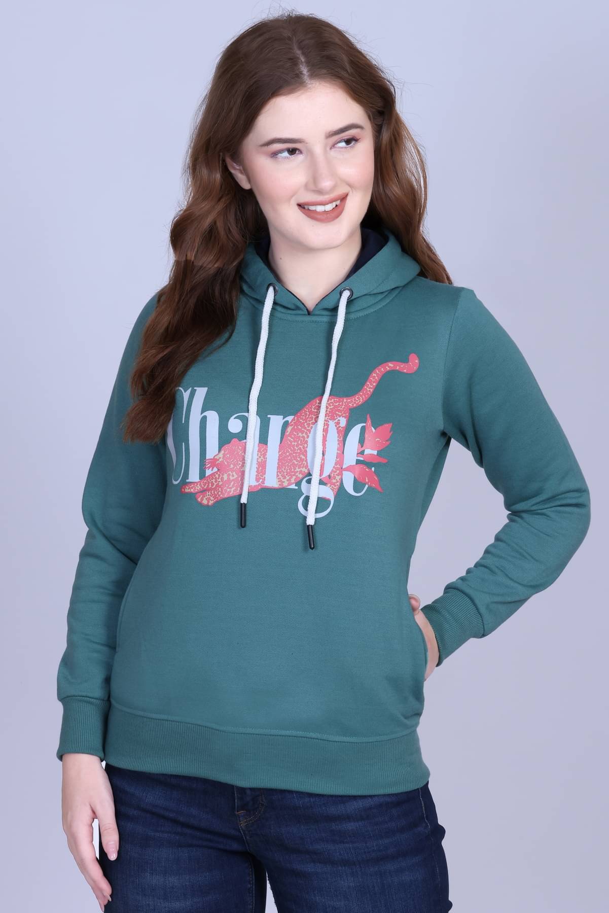     			Sportizm Women Fleece Round Neck Sweatshirt For Light Winters ( Green )