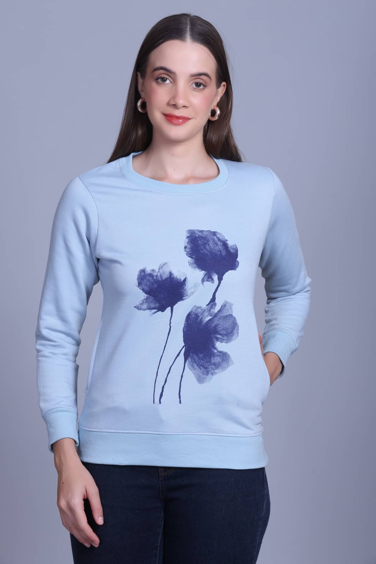     			Sportizm Women Fleece Round Neck Sweatshirt For Light Winters ( Grey )