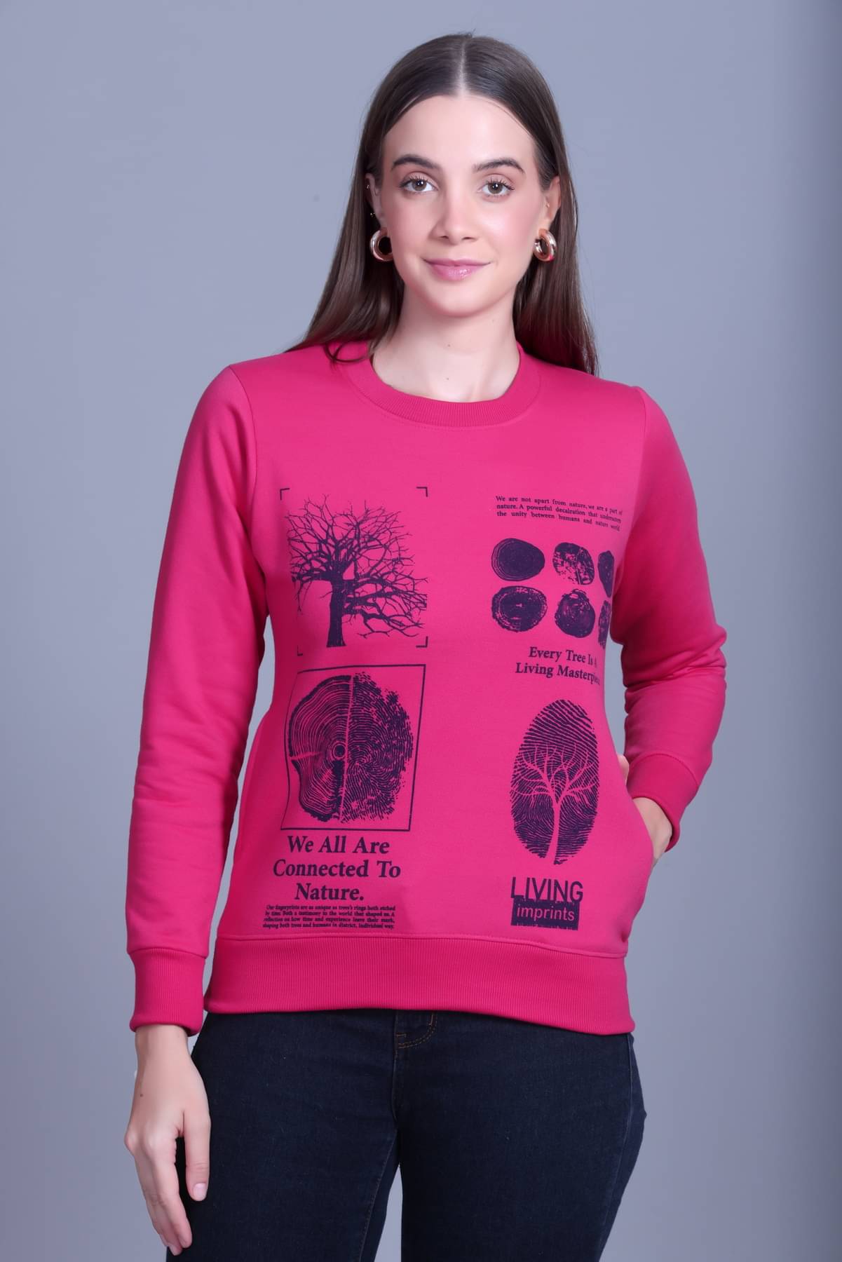     			Sportizm Women Fleece Round Neck Sweatshirt For Light Winters ( Pink )