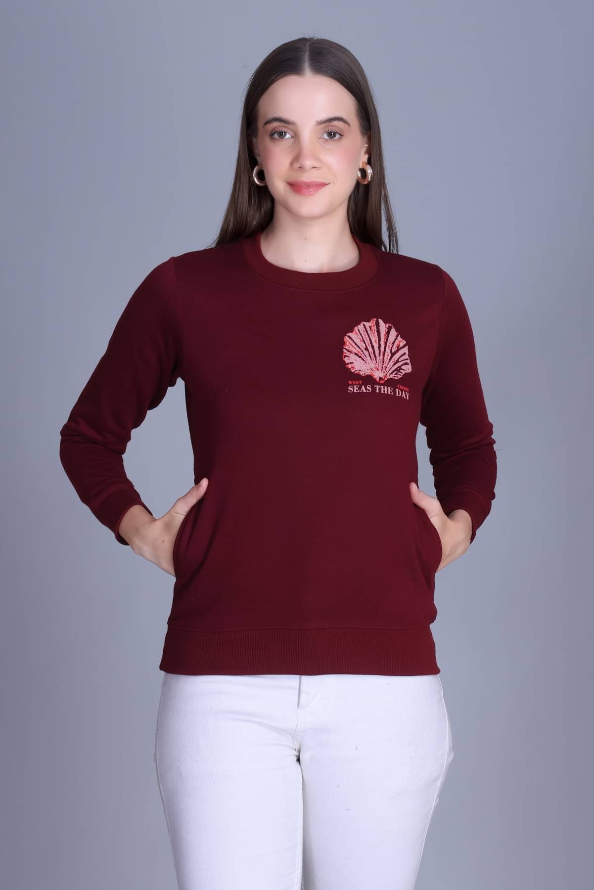    			Sportizm Women Fleece Round Neck Sweatshirt For Light Winters ( Maroon )