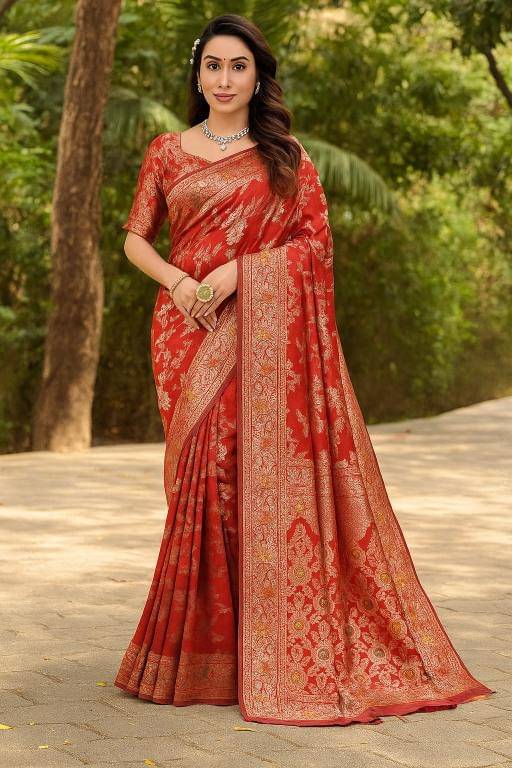 Suntex Silk Woven Design Banarasi saree With Unstitched Blouse Piece ( Red ) Suntex Silk Woven Design Banarasi saree With Unstitched Blouse Piece ( Red )