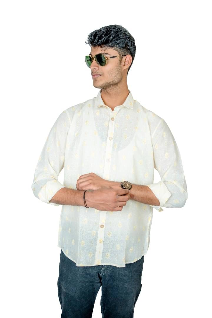     			TAK-DINA-DIN Cotton Blend Regular Fit Self Design Full Sleeves Men's Casual Shirt - Cream ( Pack of 1 )