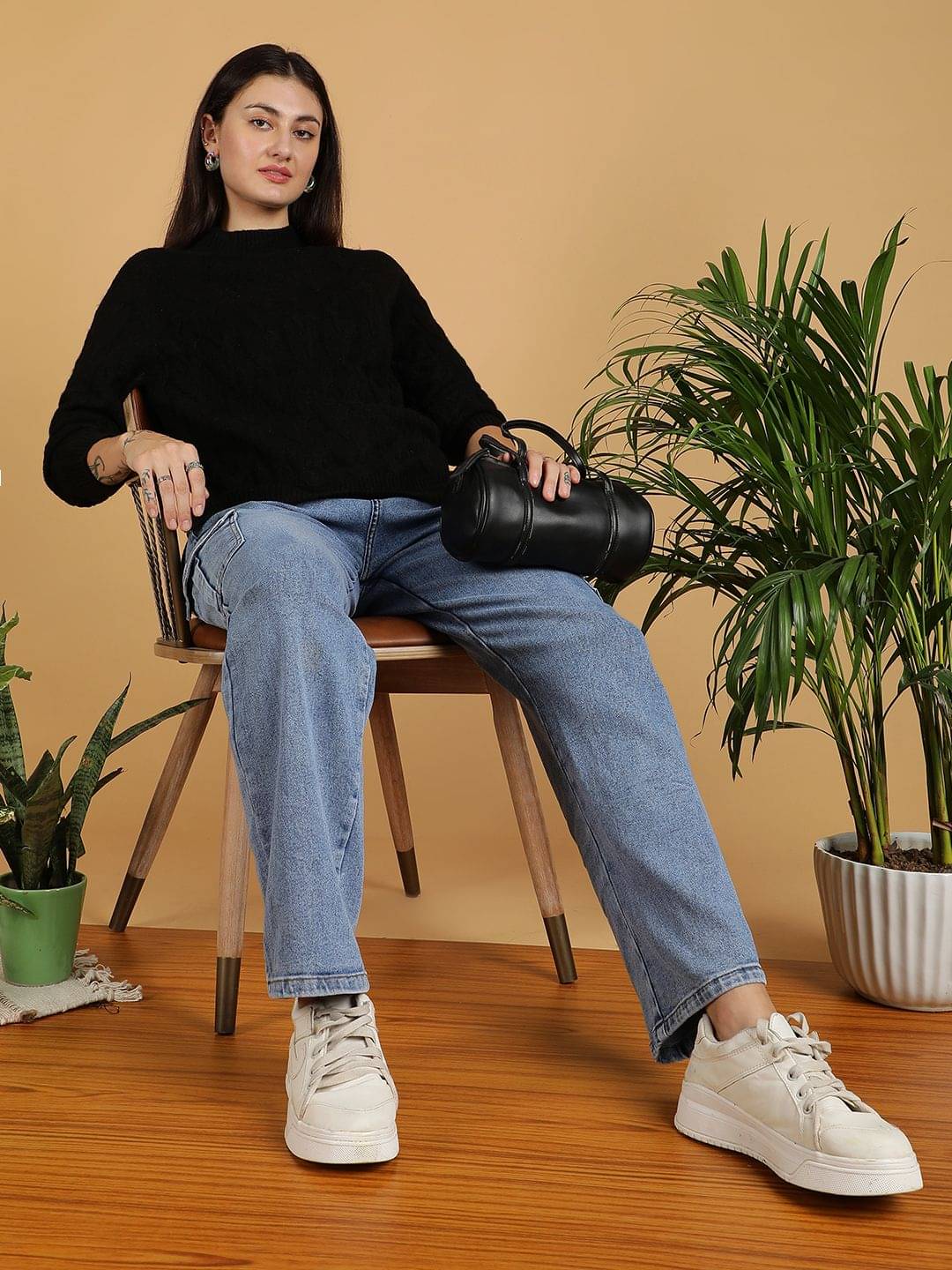 kotty Women Cotton Blend High Neck Sweater Vest ( Black ) kotty Women Cotton Blend High Neck Sweater Vest ( Black )