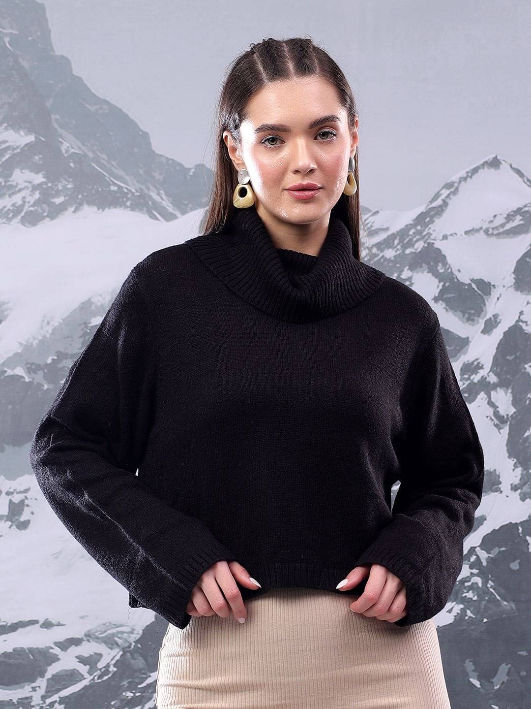 kotty Women Cotton Blend High Neck Sweater Vest ( Black ) kotty Women Cotton Blend High Neck Sweater Vest ( Black )