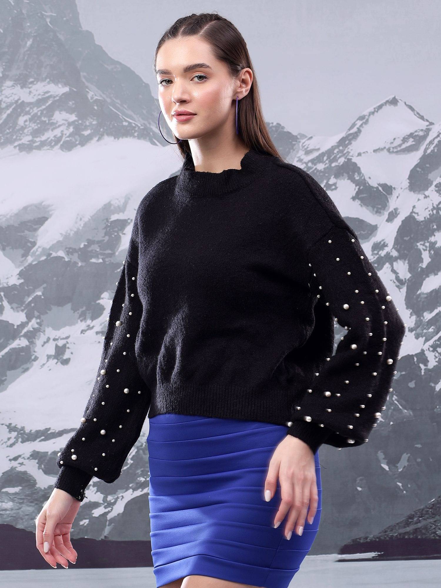 kotty Women Cotton Blend High Neck Sweater Vest ( Black ) kotty Women Cotton Blend High Neck Sweater Vest ( Black )