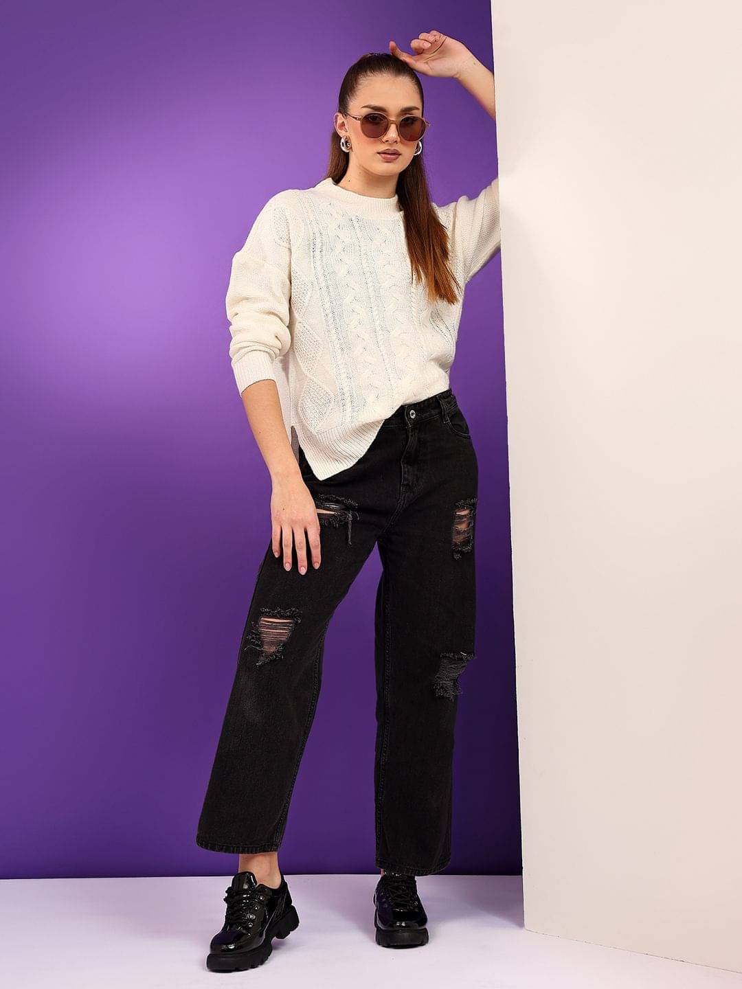     			kotty Women Cotton Blend Round Neck Sweater Vest ( White )