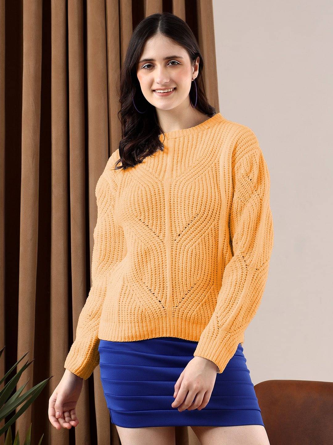 kotty Women Cotton Blend Round Neck Pullover ( Orange ) kotty Women Cotton Blend Round Neck Pullover ( Orange )