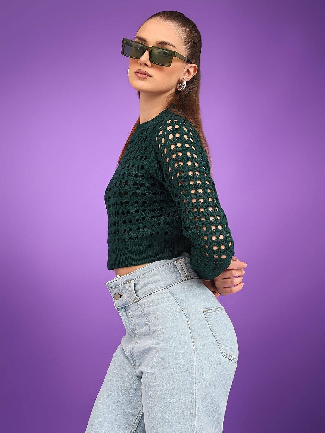     			kotty Women Cotton Blend Round Neck Sweater Vest ( Blue )