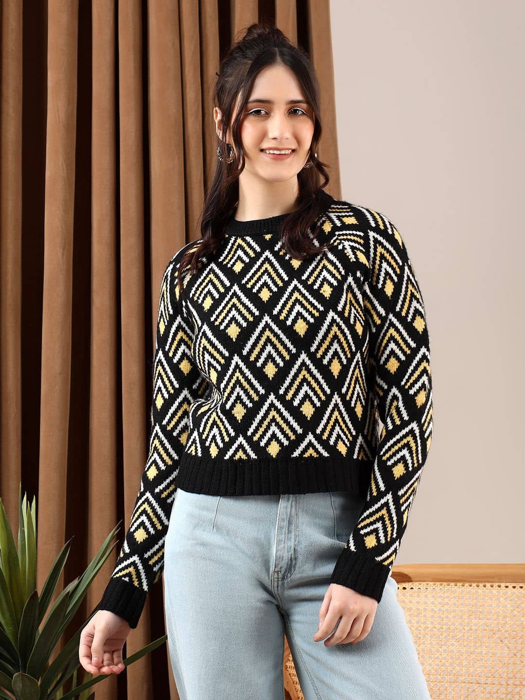 kotty Women Cotton Blend Round Neck Pullover ( Multicolor )
