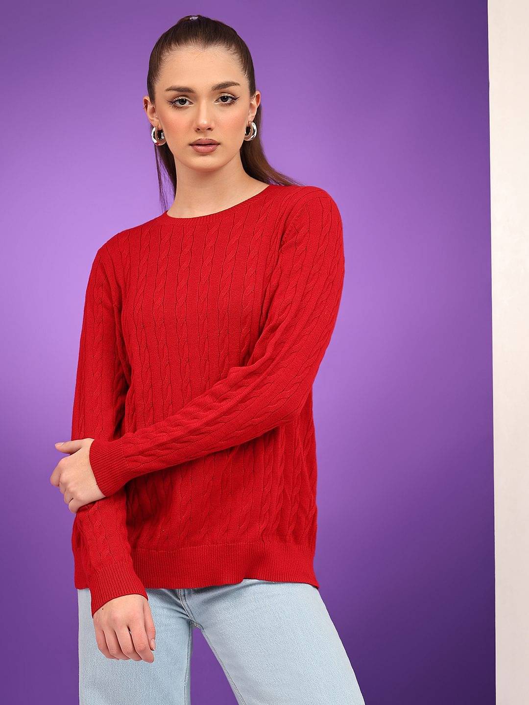     			kotty Women Cotton Blend Round Neck Sweater Vest ( Red )