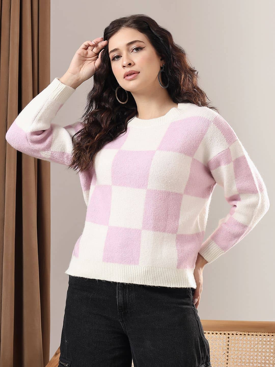 kotty Women Cotton Blend Round Neck Pullover ( Multicolor )