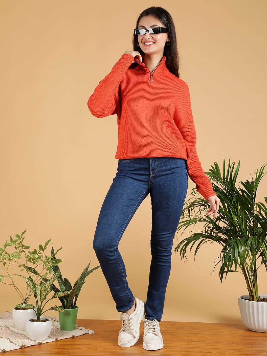     			kotty Women Cotton Blend Turtle Neck Sweater Vest ( Orange )