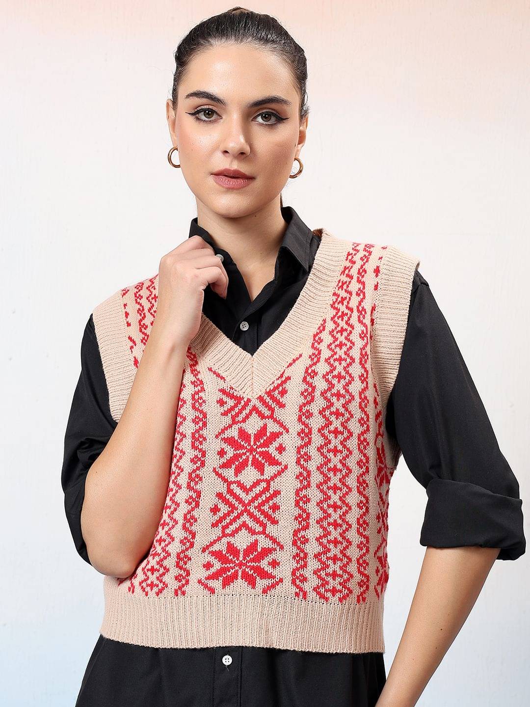 kotty Women Cotton Blend V-Neck Pullover ( Multicolor ) kotty Women Cotton Blend V-Neck Pullover ( Multicolor )