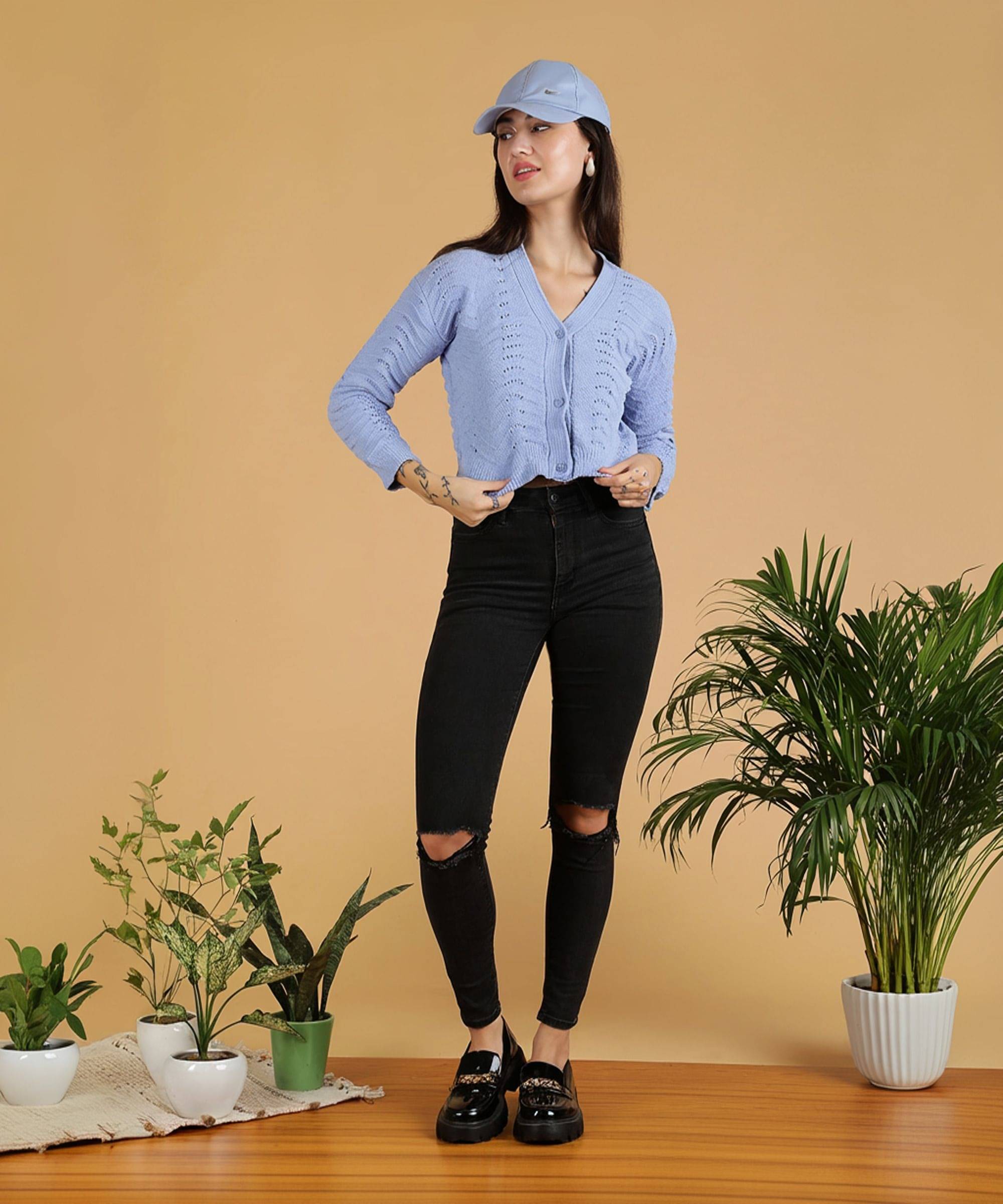     			kotty Women Cotton Blend V-Neck Sweater Vest ( Blue )