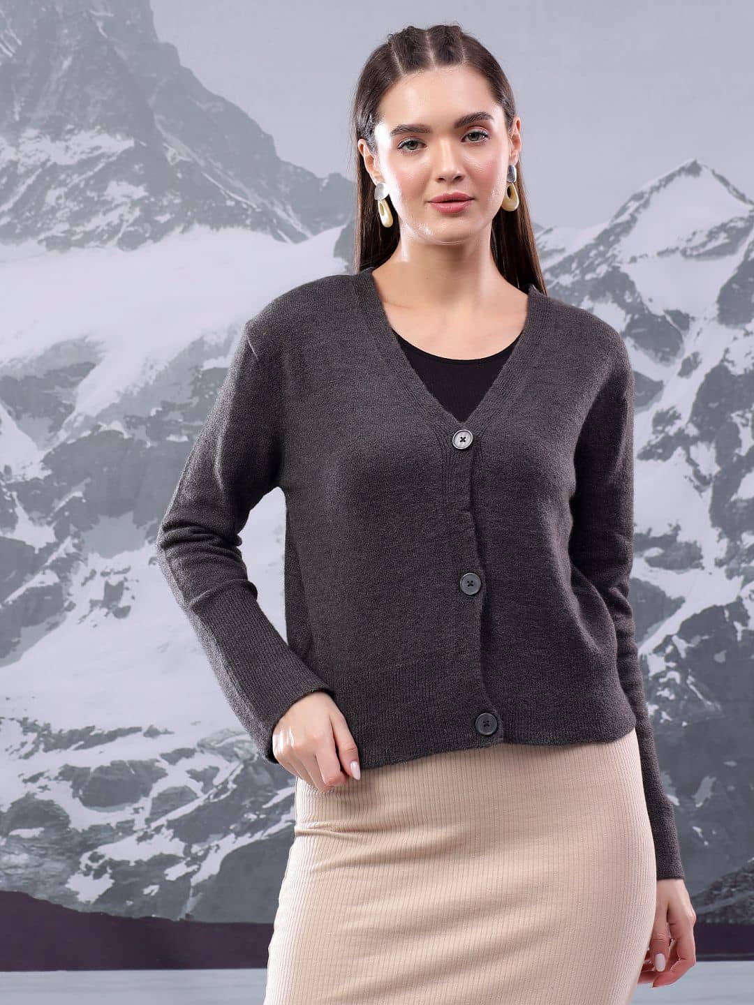 kotty Women Cotton Blend V-Neck Sweater Vest ( Black )