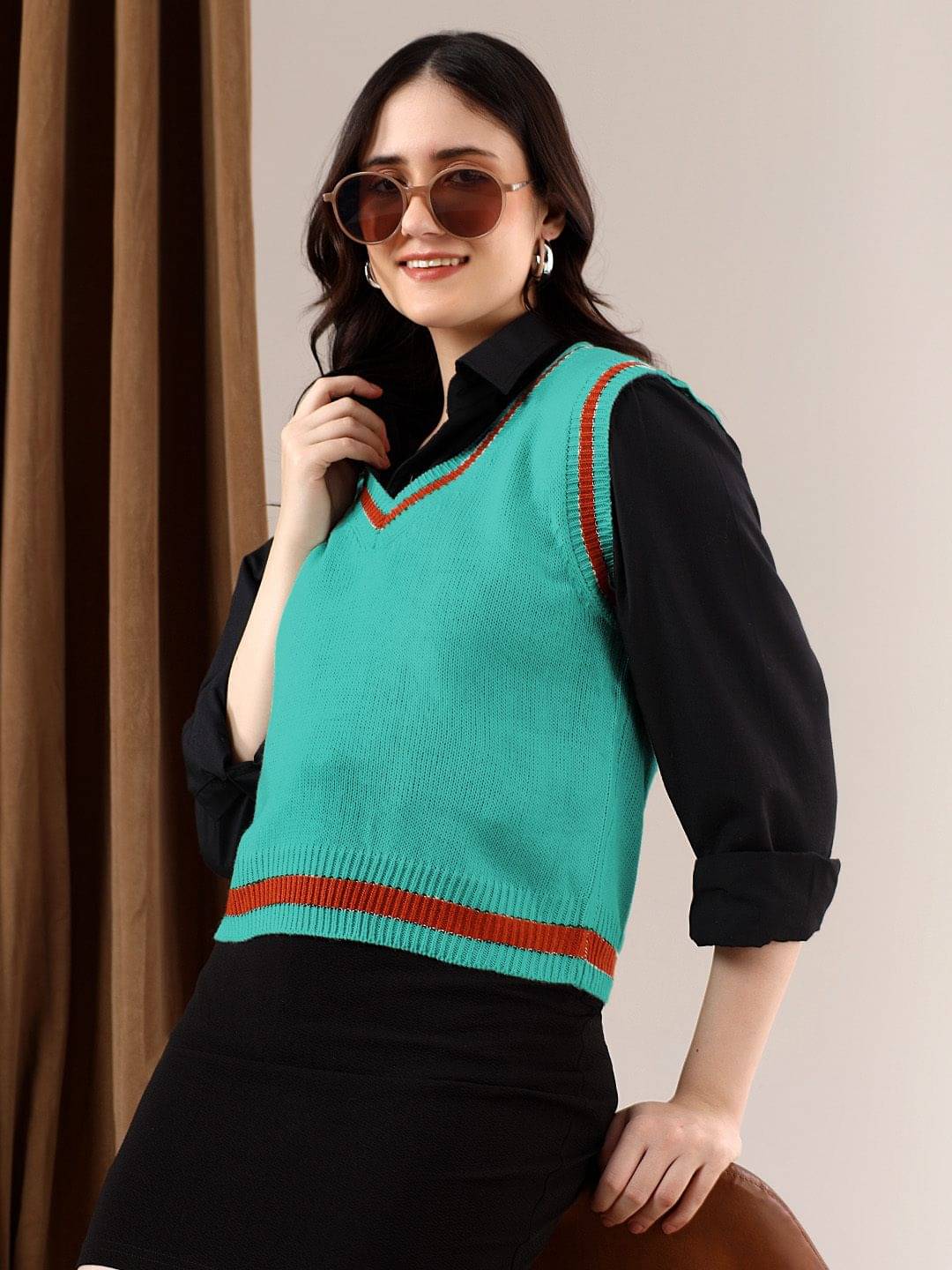 kotty Women Cotton Blend V-Neck Pullover ( Blue ) kotty Women Cotton Blend V-Neck Pullover ( Blue )