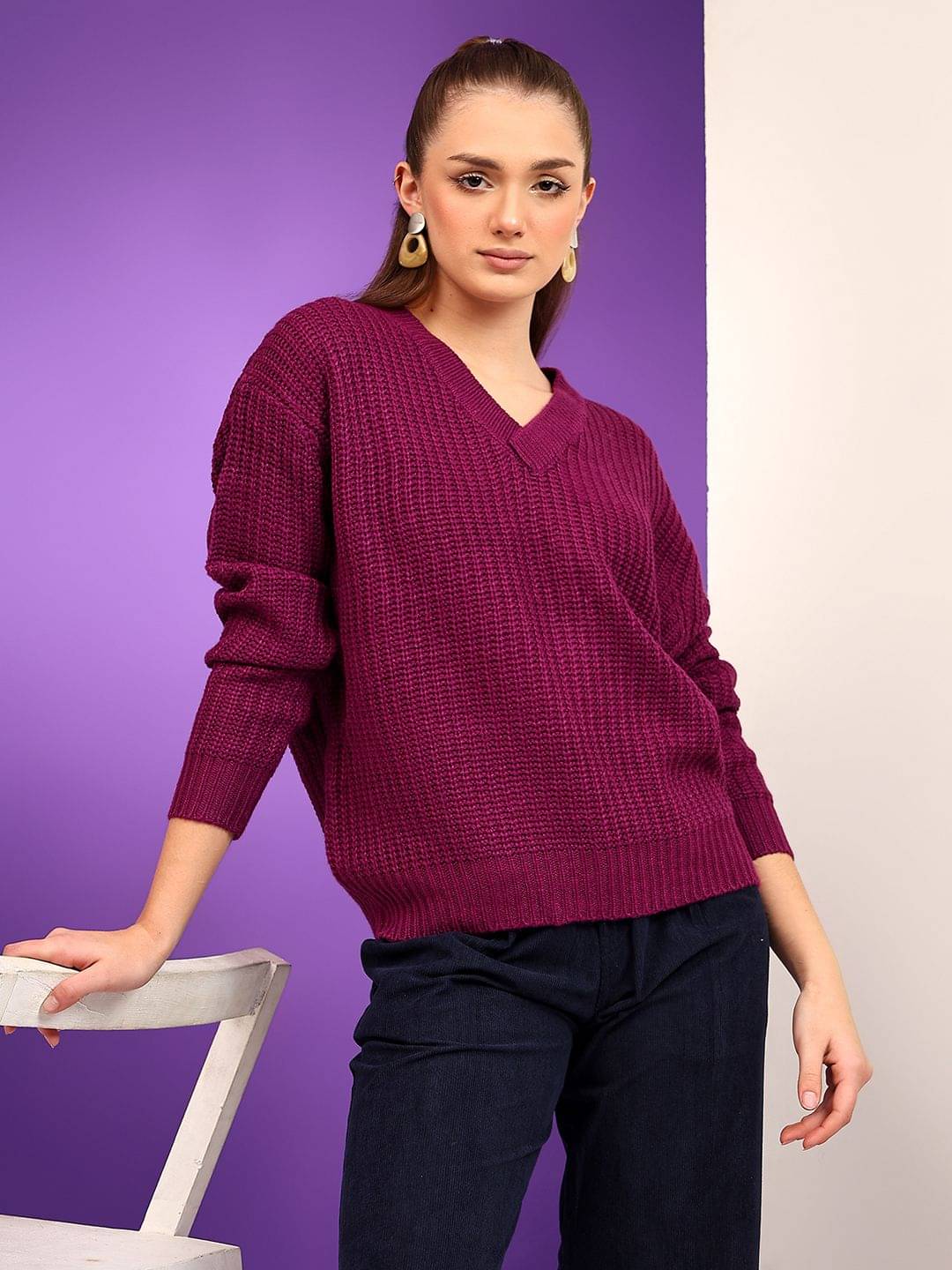     			kotty Women Cotton Blend V-Neck Sweater Vest ( Maroon )