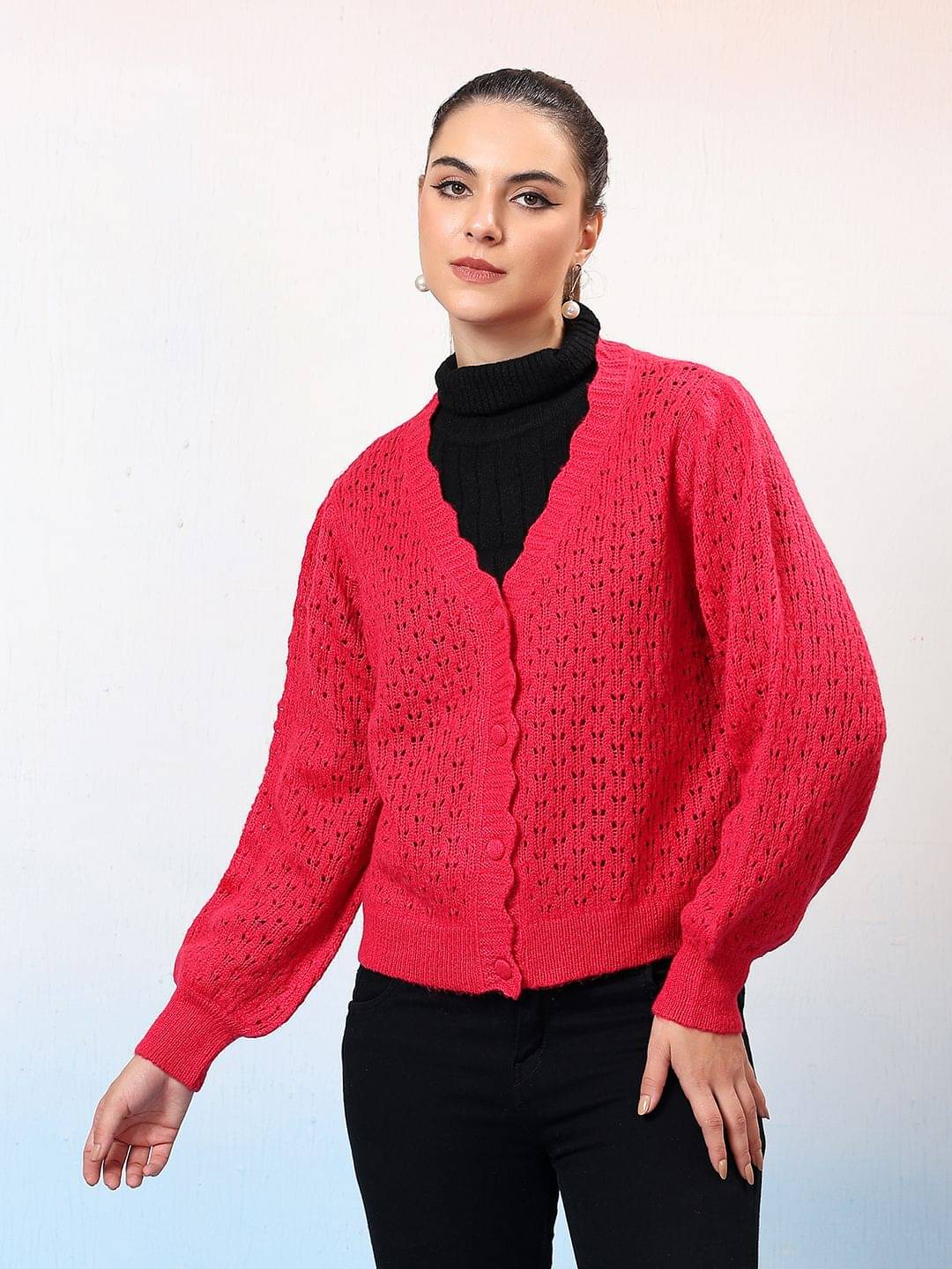     			kotty Women Cotton Blend V-Neck Cardigan ( Pink )