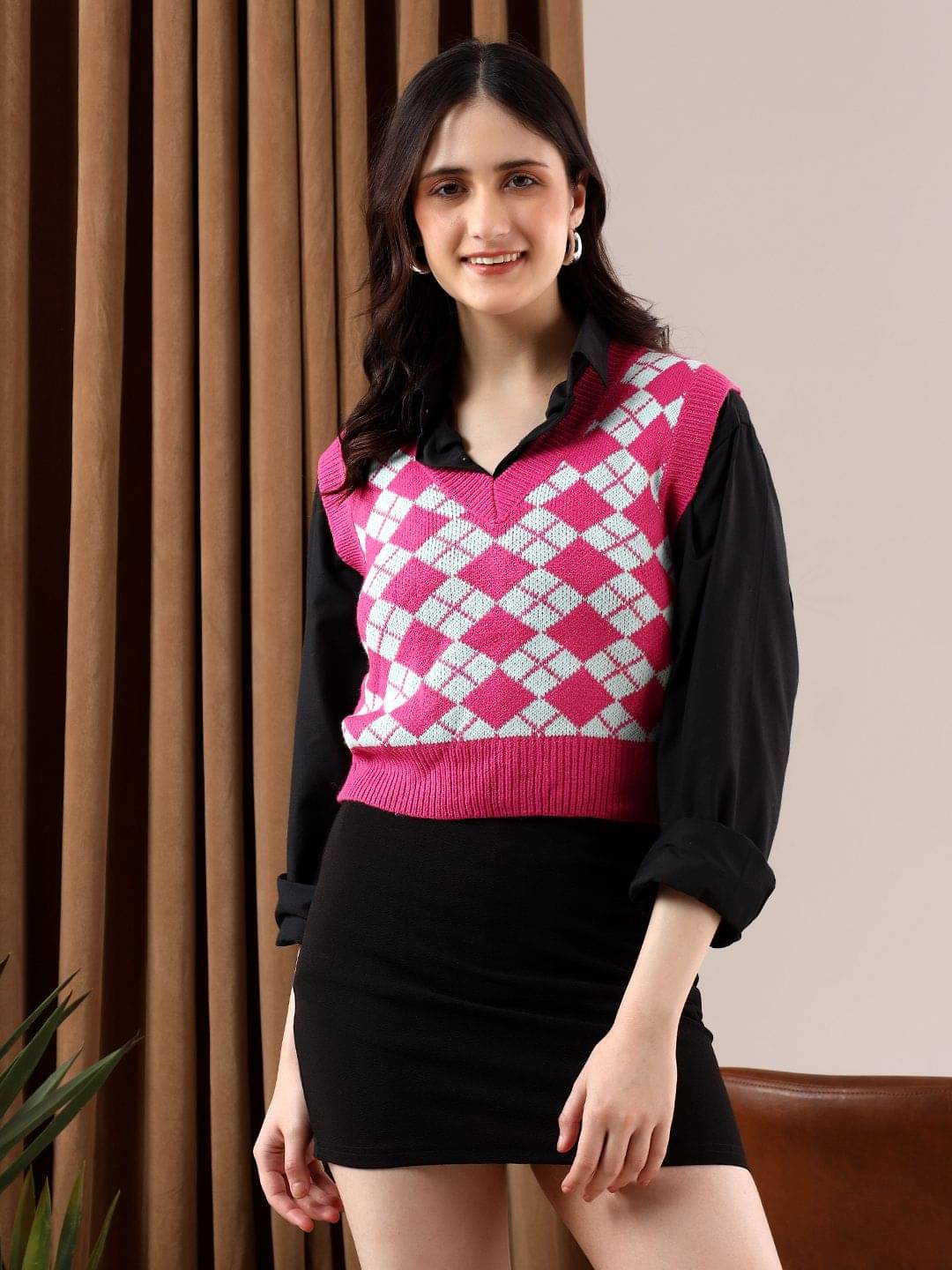 kotty Women Cotton Blend V-Neck Sweater Vest ( Multicolor ) kotty Women Cotton Blend V-Neck Sweater Vest ( Multicolor )