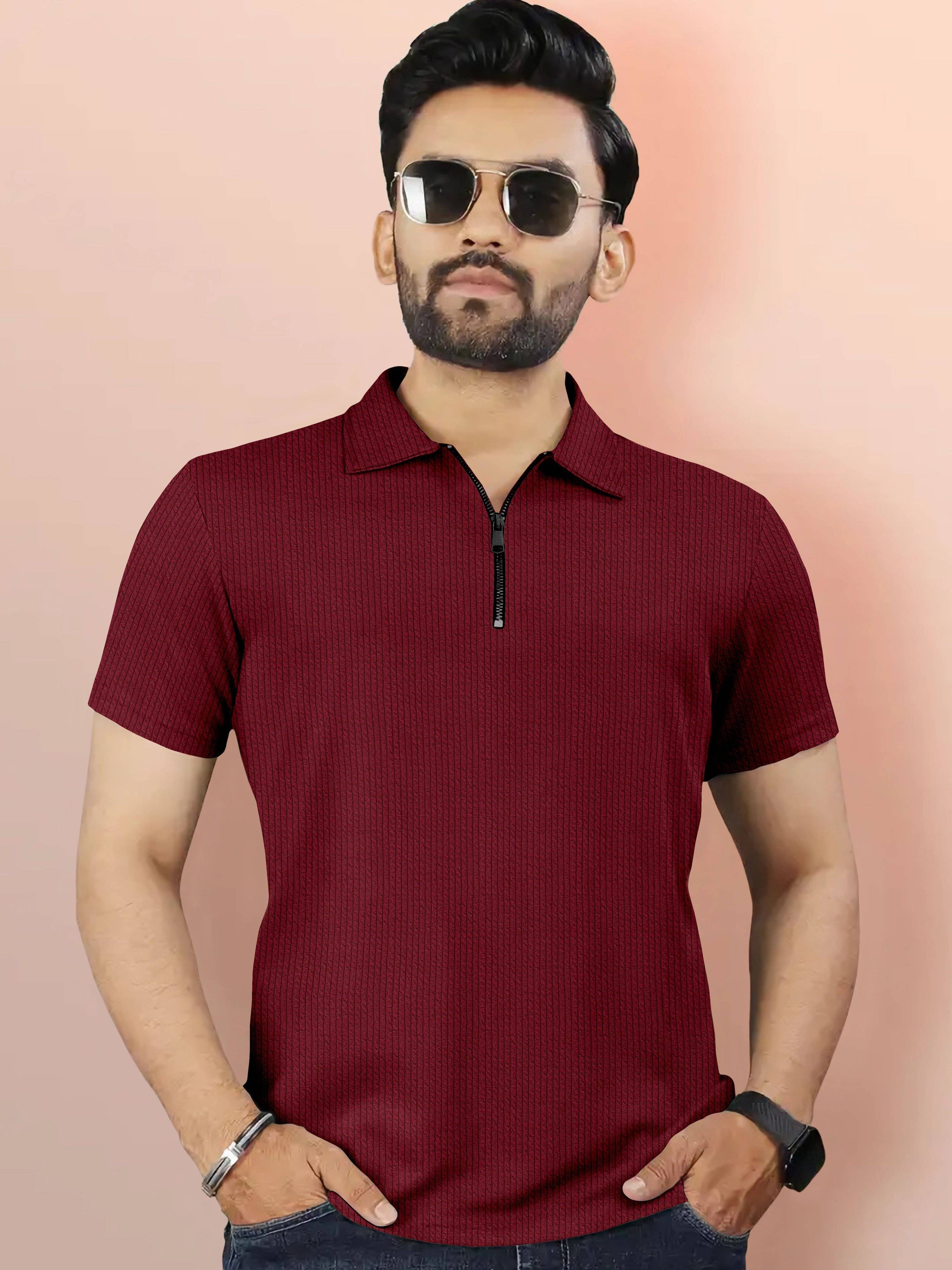     			trueoath Men Polyester Regular Fit Striped Polo T Shirt ( Maroon )