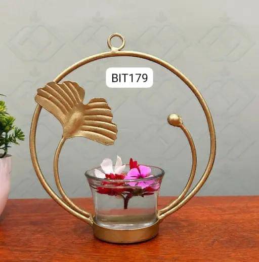 BALAJI INC. Metal Ginko Leaf T light Holder Decorative Hanging Showpiece Elegant Gold Metal Tealight Candle Holder with Decorative Flower Design BALAJI INC. Metal Ginko Leaf T light Holder Decorative Hanging Showpiece Elegant Gold Metal Tealight Candle Holder with Decorative Flower Design