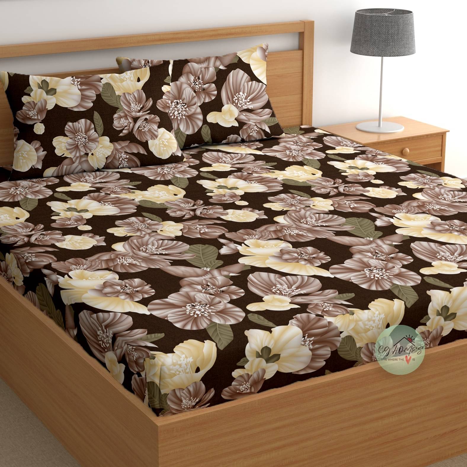     			CG HOMES Brown Cotton 1 Double Bedsheet with 2 Pillow Covers ( , 220 cm x 220 cm )