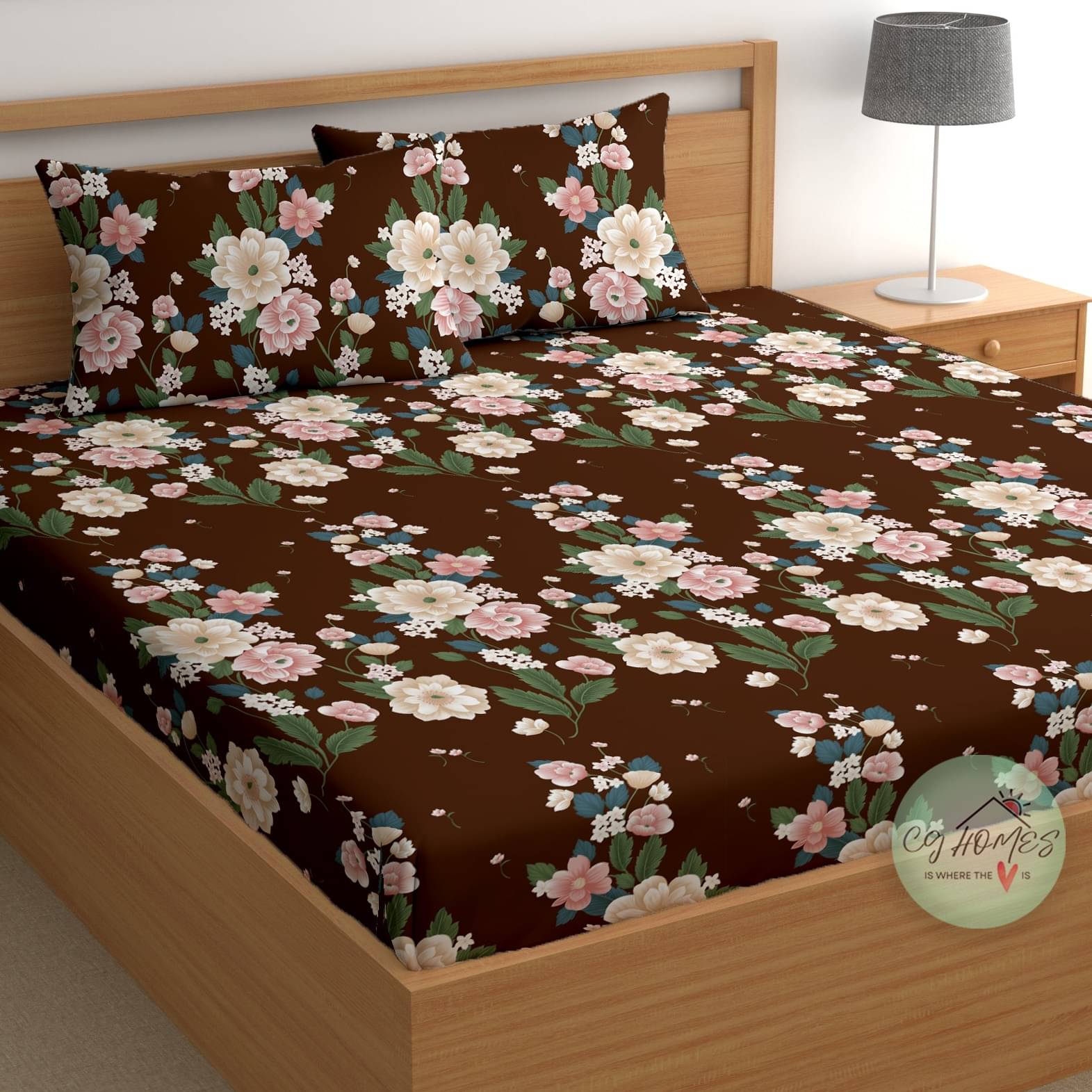     			CG HOMES Brown Cotton 1 Double Bedsheet with 2 Pillow Covers ( , 220 cm x 220 cm )