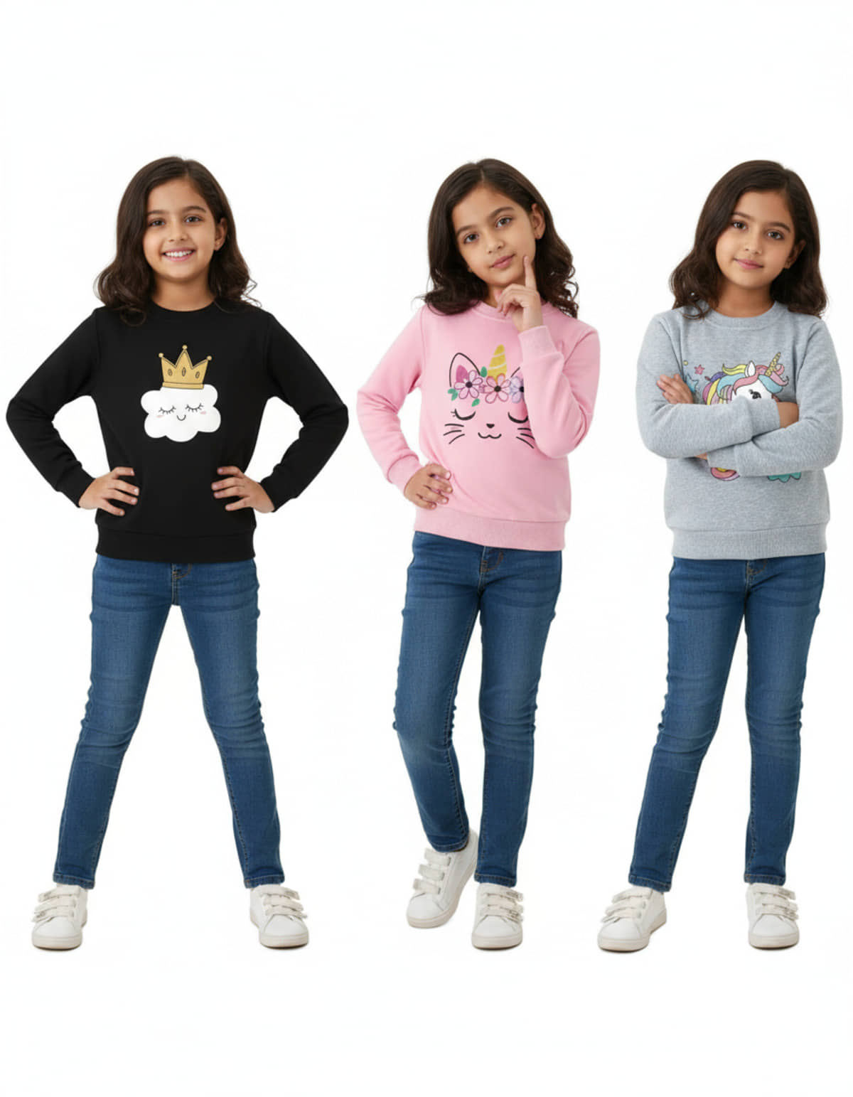 CRAZYON Pack of 3 Girls 100% Cotton T-Shirt ( Multicolor )